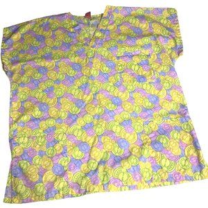 NESTLE Women's Large Yellow Sweet Tarts Short Sleeve Scrub Top